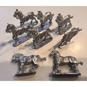 Set Of 8 Vintage Old Glory & Saracen Ghulam Horses, Pewter